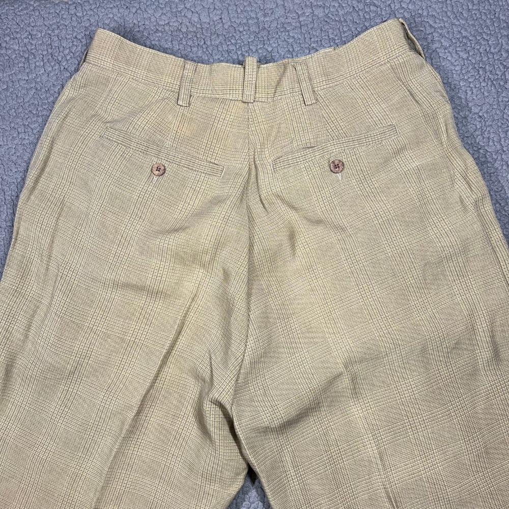 ommy Bahama Pants Mens 36 (32x31) Relaxed Tan Plaid Pleated Tencel Trousers - Picture 6 of 14